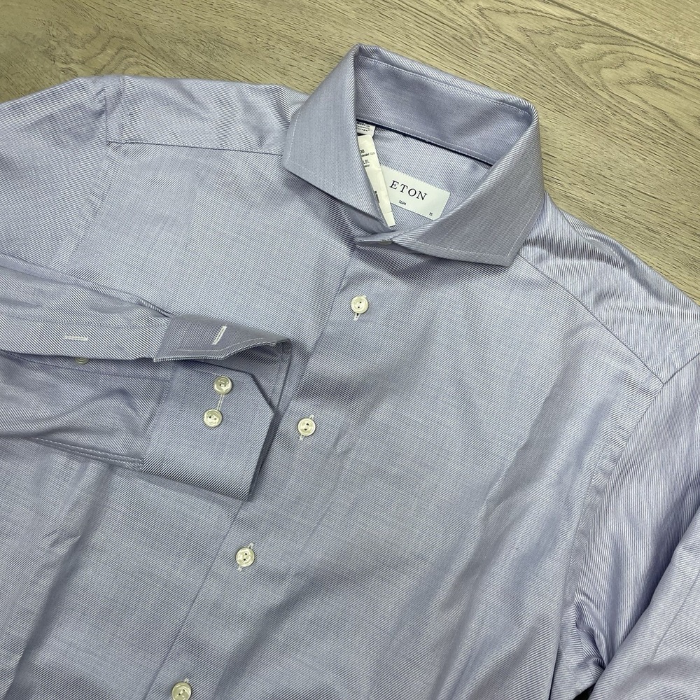Eton Dress Shirt Men Light Blue Sz 15/38 Slim Formal NEW Cotton Formal Business